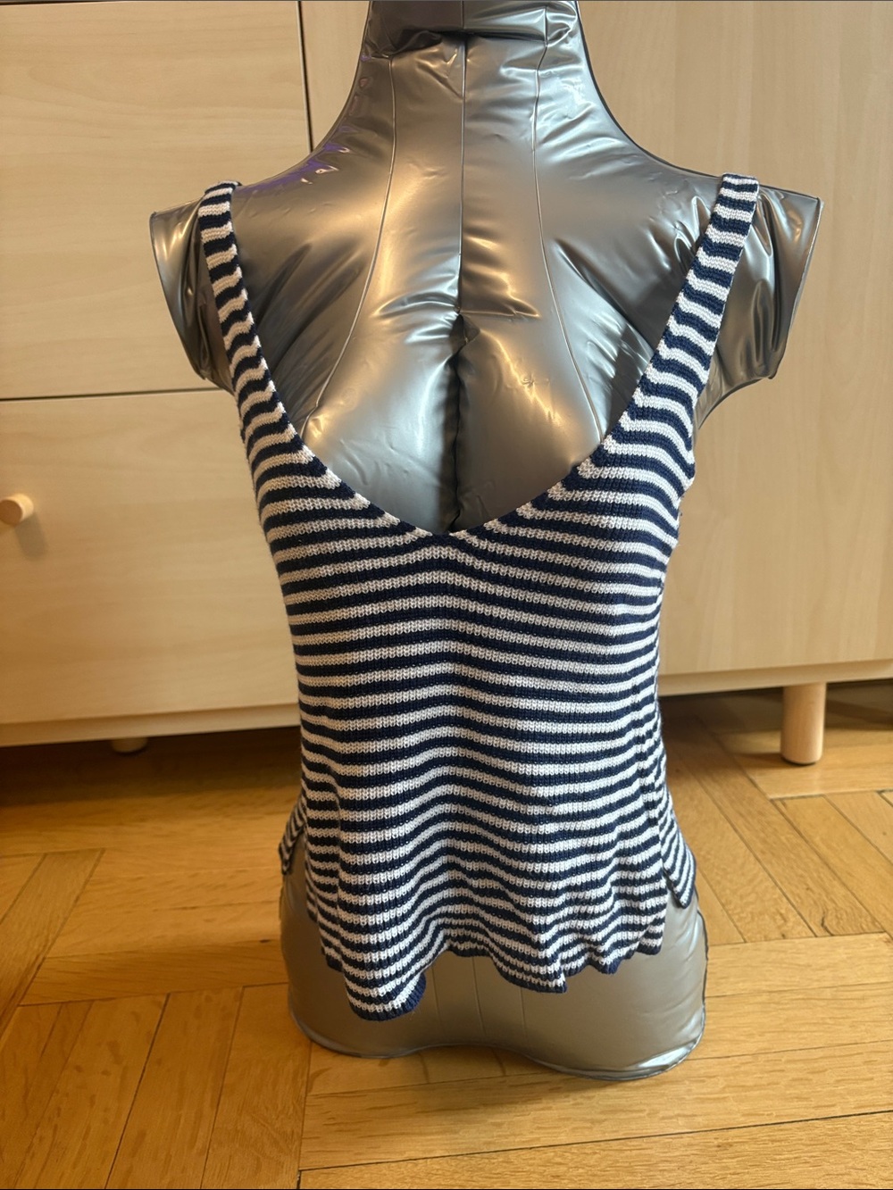 Forever 21 Navy and White Striped V-Neck Tank
